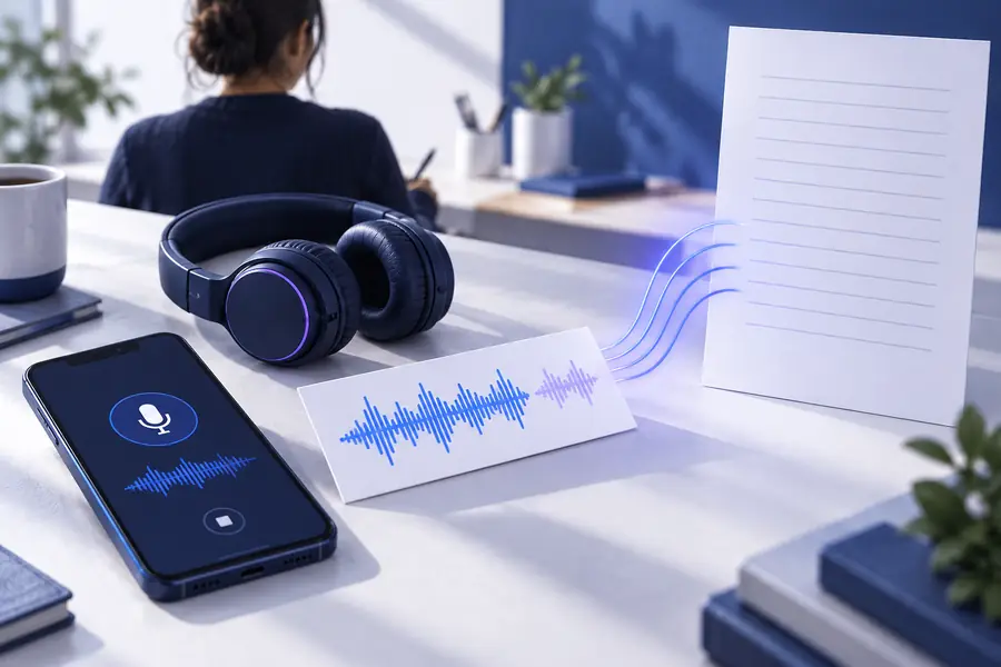 Audioaufnahme für eine schnelle Transkriptionsaufgabe vorbereitet